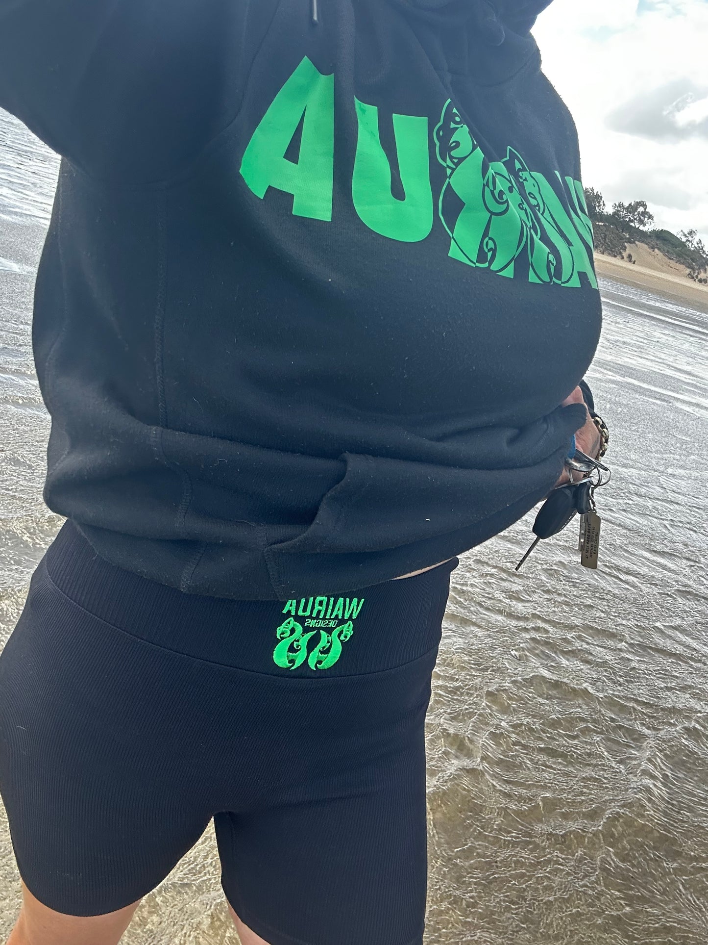 Black/Green Wairua Womans Active Wear Shorts