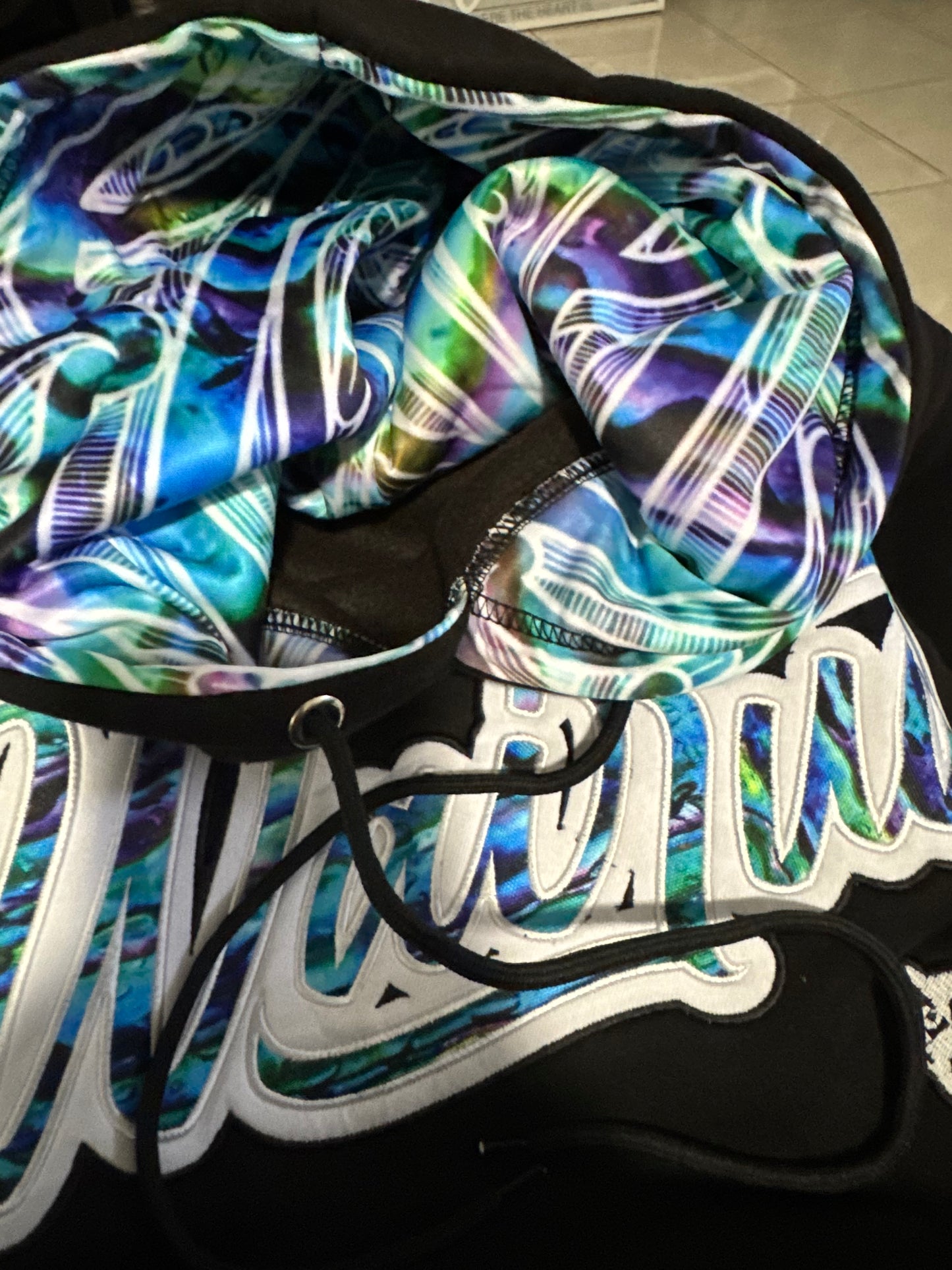 Black With Paua Design Hoody