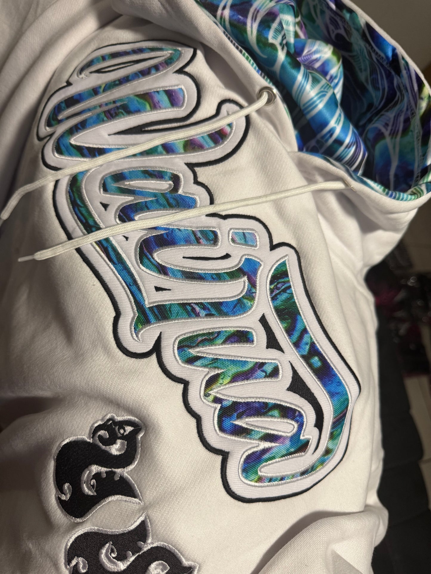 White With Paua Design Hoody